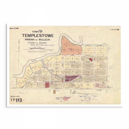 A high-resolution reproduction print of a 1921 vintage map of Templestowe, Victoria, showing early roads, parish boundaries, and the Yarra River landscape before suburban development.