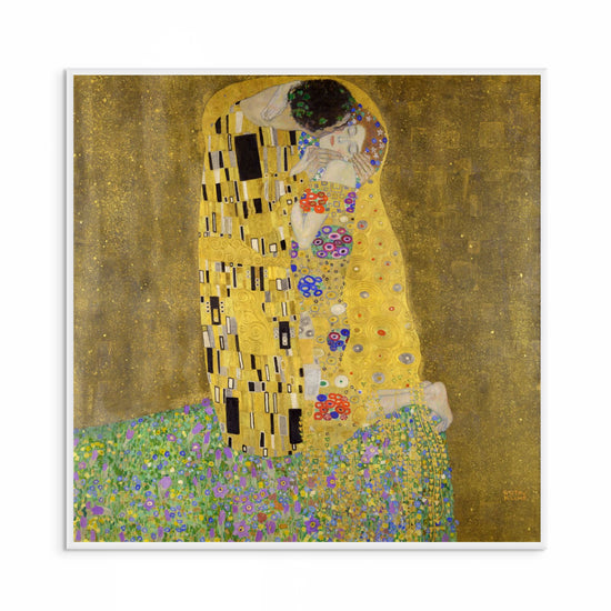 Unframed art print of The Kiss by Gustav Klimt shown on a plain white background