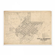 Vintage 1911 map of Bathurst, NSW, showing historic street layouts, rail lines and surrounding land during the city’s early twentieth-century development.
