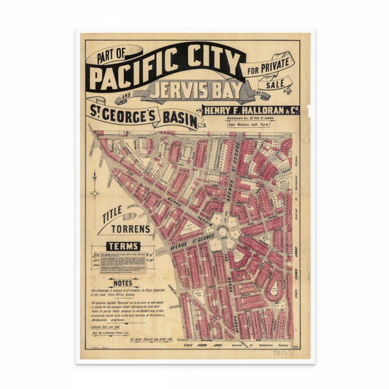 Early 1900s land subdivision advertisement for the Pacific City estate, Jervis Bay, St Georges Basin