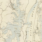 1911 vintage map print of Lake Macquarie, NSW showing coastal lagoon, early settlements, waterways, and surrounding areas in detailed historic cartography.