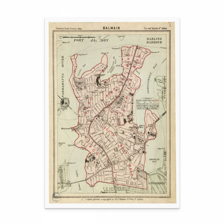 Vintage lithograph map of Balmain, Sydney - a historic masterpiece for your walls by curat'd walls