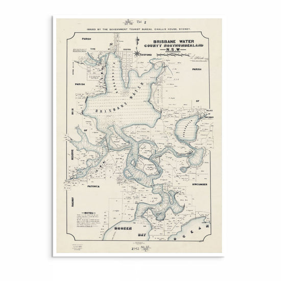 Vintage map of Brisbane Water, New South Wales on a white background