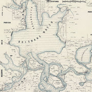 Vintage map of Brisbane Water with labeled areas and topographic details.