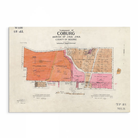 Vintage 1967 map print of Coburg, Melbourne, featuring historic township layout and landmarks. 