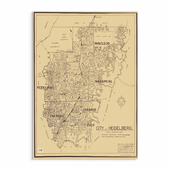 Vintage 1970s Heidelberg Area Map | Melbourne Historic City Map Print | Heritage Collection | Curat'd Walls Exclusive | Classic Melbourne Wall Art