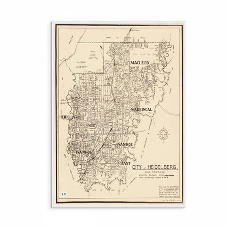 Vintage 1970s Heidelberg Area Map | Melbourne Historic City Map Print | Heritage Collection | Curat'd Walls Exclusive | Classic Melbourne Wall 