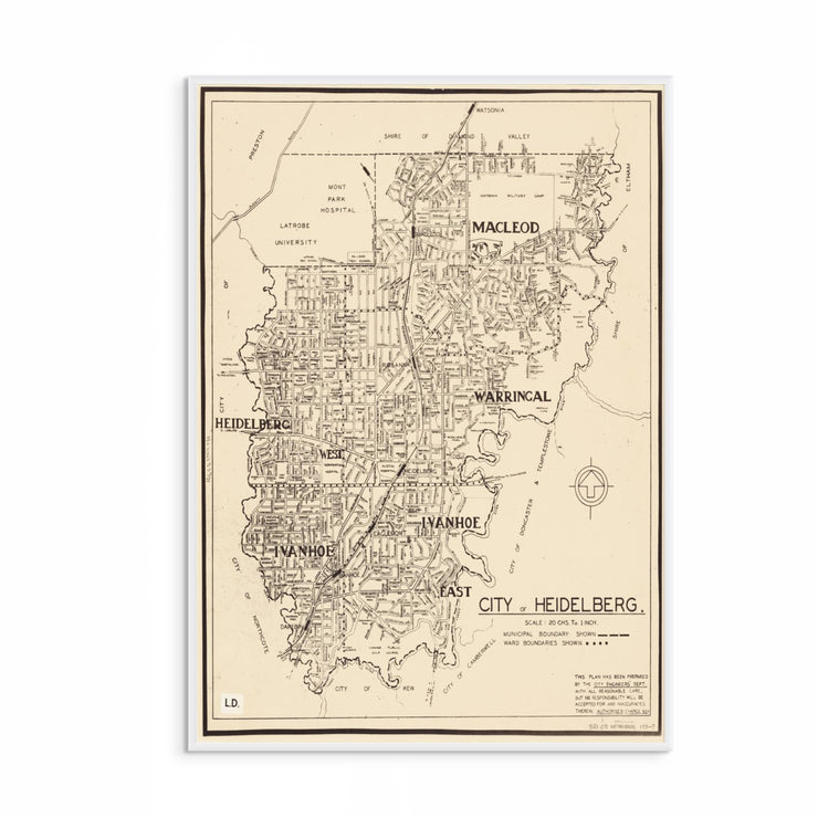 Vintage 1970s Heidelberg Area Map | Melbourne Historic City Map Print | Heritage Collection | Curat'd Walls Exclusive | Classic Melbourne Wall 