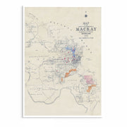 1882 map print of Mackay, Queensland, showing the South Kennedy District and Pioneer River.