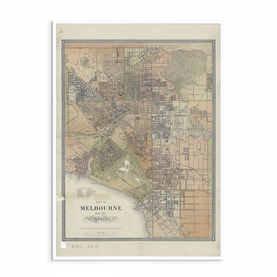Vintage 1879 Map of Melbourne and Its Suburbs featuring St Kilda, Collingwood, Carlton, and historic districts like Sandridge and Emerald Hill.