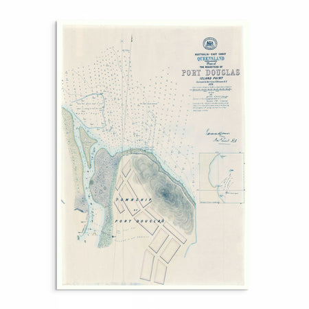 1878 vintage map of Port Douglas Township, Queensland, showing the early street layout and surrounding Far North Queensland coastline.