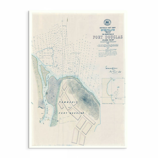 1878 vintage map of Port Douglas Township, Queensland, showing the early street layout and surrounding Far North Queensland coastline.
