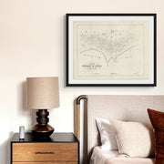 Vintage Redcliffe foreshore map print titled “Plan of the Township of Sutton, Redcliff Point,” showing coastal allotments and early town layout to John Street and the Humpy Bong.