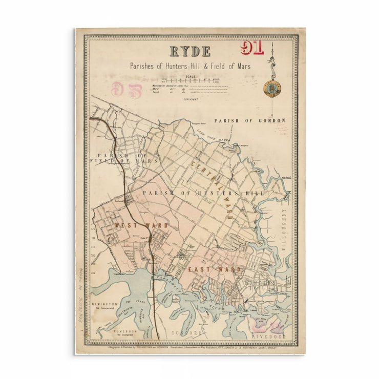 Retro District Map of Ryde, Sydney | Vintage 20th Century Map Print | Retro Revelry Collection | Curat'd Walls Exclusive | Stylish Ryde Wall Art