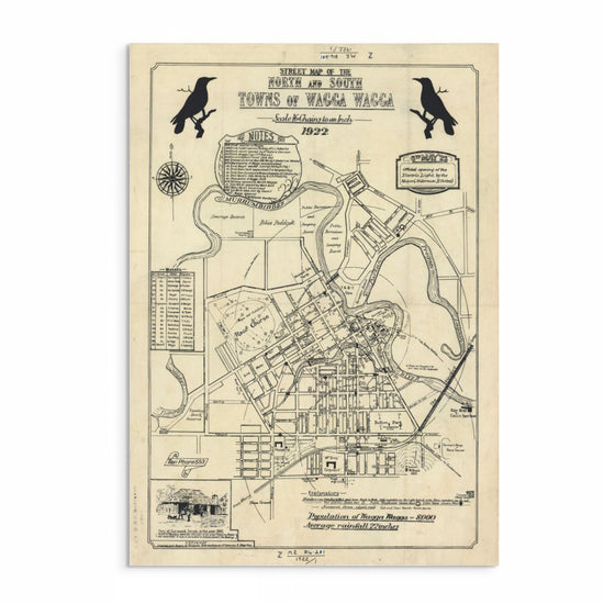 Vintage street map of Wagga Wagga, NSW, circa 1922, showing early streets, public buildings, and undeveloped land