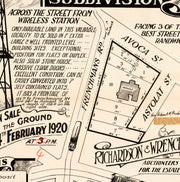 1920 Randwick land auction print of the Astolat Subdivision facing Frenchmans Road, Astolat Street, and Avoca Street