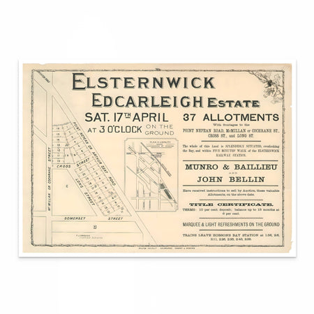 Vintage Elsternwick Melbourne Real Estate Subdivision Auction Print by Curat'd Walls