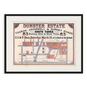 SOUTH YARRA: Discover history with the historic 'Dunster Estate' real estate auction advert land subdivision print from 1886 by Curat'd Walls, showcasing the heritage and development of this iconic Melbourne suburb.