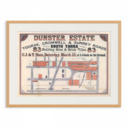 SOUTH YARRA: Discover history with the historic 'Dunster Estate' real estate auction advert land subdivision print from 1886 by Curat'd Walls, showcasing the heritage and development of this iconic Melbourne suburb.