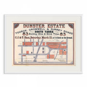 SOUTH YARRA: Discover history with the historic 'Dunster Estate' real estate auction advert land subdivision print from 1886 by Curat'd Walls, showcasing the heritage and development of this iconic Melbourne suburb.