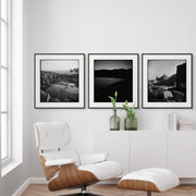 Max Dupain 3-piece Kiama Beach print set: rockpool with crashing surf, calm night bay, jagged coastline and strong surf.