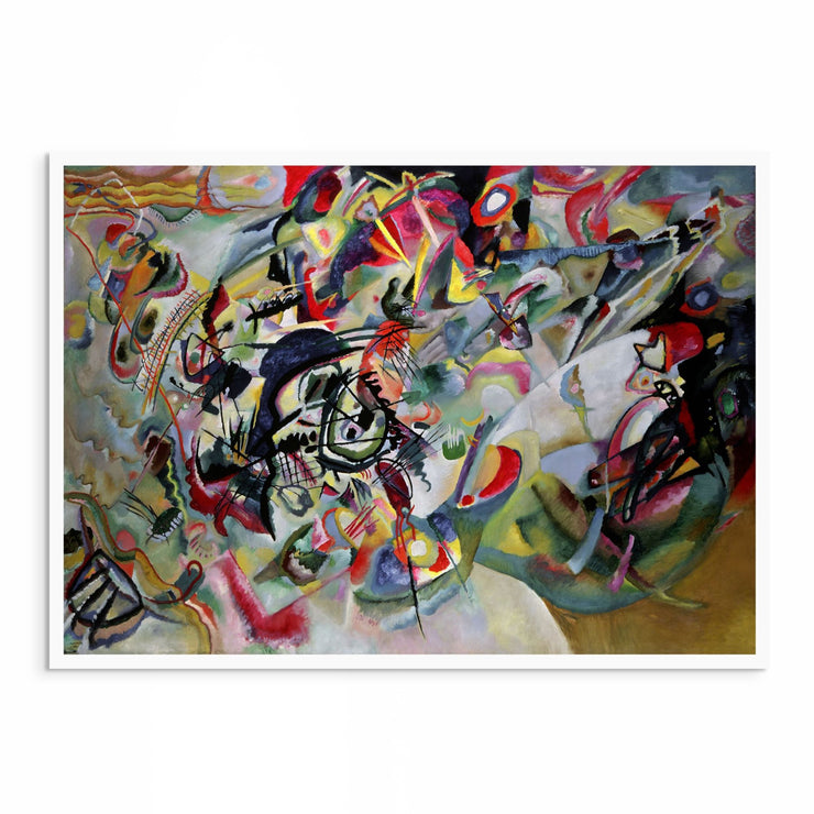 "Composition VII” by Wassily Kandinsky, 1913 abstract expressionist artwork featuring bold, colourful forms in motion — dynamic wall art print for modern spaces.