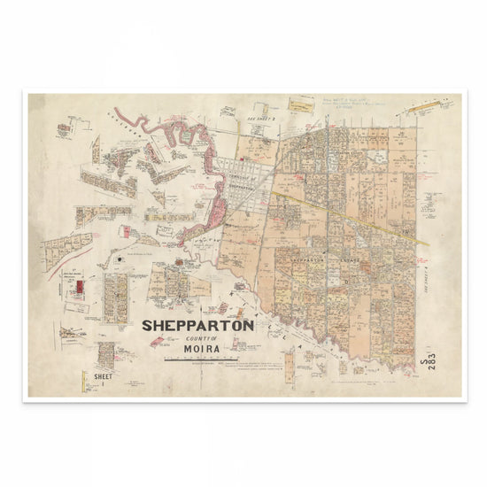 1946 Historic Map Print of Shepparton Township - Vintage Shepparton Artwork from Curat'd Walls | Classic Australian Map for Elegant Decor