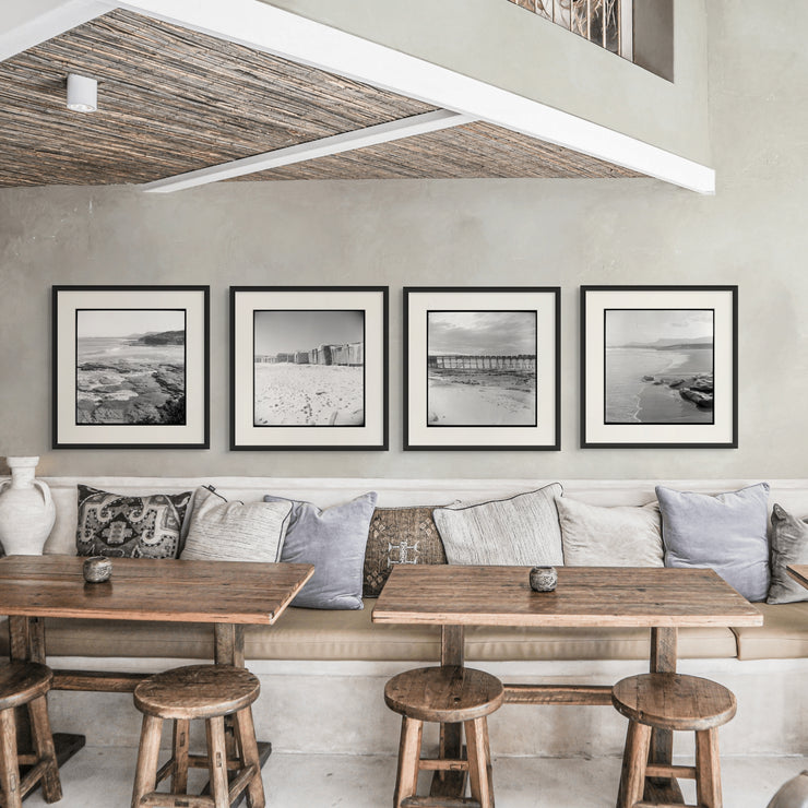 Set of four 1950s black and white photo prints of Austinmer beach, South Coast NSW, featuring natural landscapes and minimal coastal composition