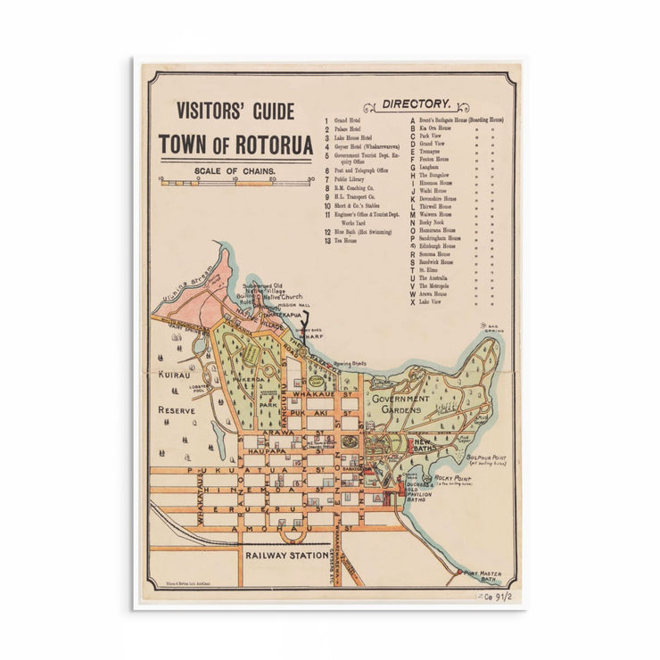 Printable Rotorua Maps Vintage Rotorua Map Print – Historic Central District, New Zealand Wall ...