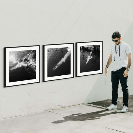 Vintage 1950's black and white photo prints of solo swimmer diving into water, curated by Curat'd